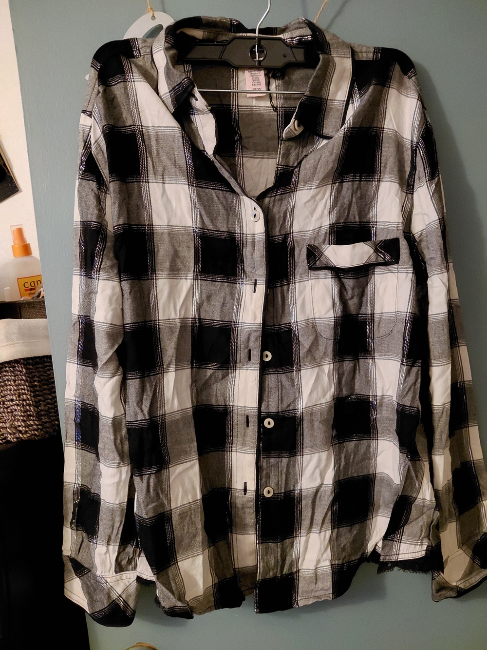 Black & White Plaid Victoria Secret Womens Button-Up Shirt & Pant Set.